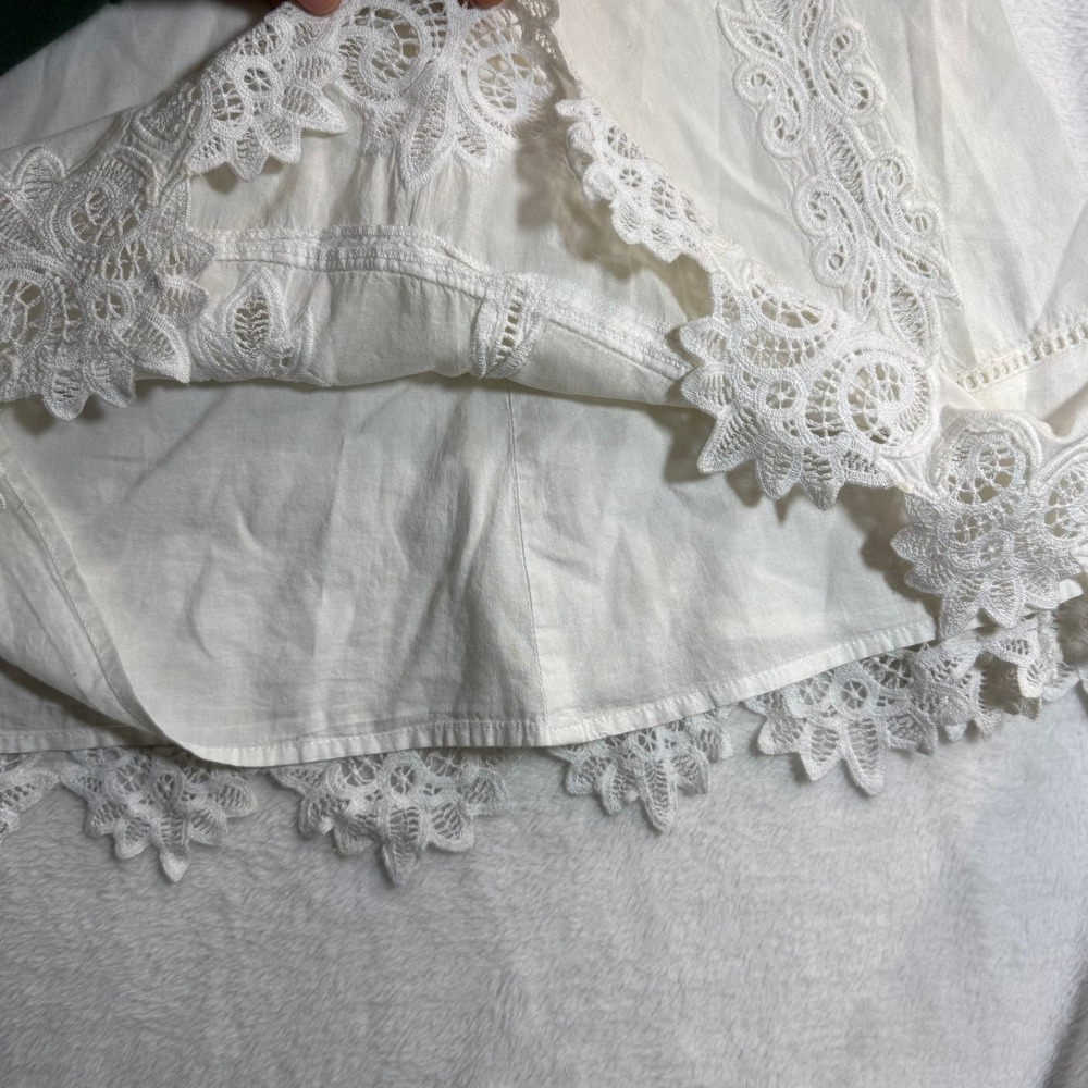 LRL XL White Knee-Length Skirt Bow Cotton Lace Embroidery Boho Fairy Cottage 70s - Picture 5 of 9